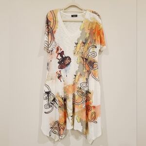 Inoah Abstract Colorful Wearable Art Asymetrical Hem Dress
